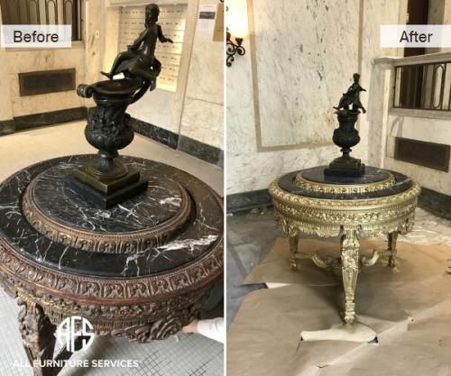 Antique-Brass-Marble-Granite-Stone-Gold-Leaf-Table-Statue-Art-Gilding-Restoration-Finishing